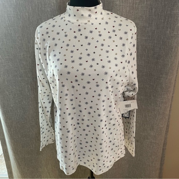 Holiday Lodge Mock Turtleneck Multicolored stars and snowflakes Plus sz 1X - Picture 1 of 14